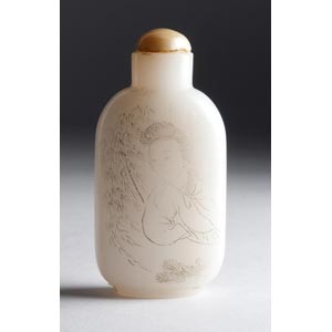 Engraved white jade snuff bottle;XX Century; ... 