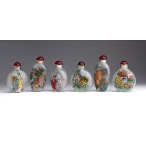 Six painted glass snuff bottles;XX century; ... 