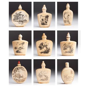 A group of nine ivory snuff bottles - China, ... 