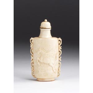Carved flying horse, Ivory snuff bottle;XX ... 