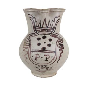 Jug with spherical body, long flared neck ... 