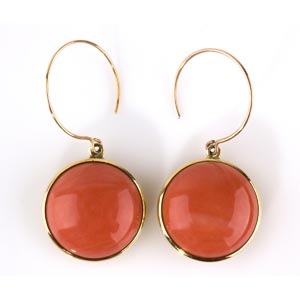 PAIR OF CORAL GOLD EARRINGS; set with round ... 