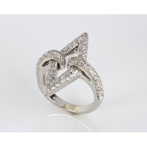 DIAMOND GOLD RING; geometric and ribbon ... 