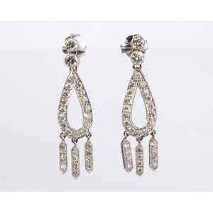 PAIR OF DIAMOND PLATINUM EARRINGS; band and ... 
