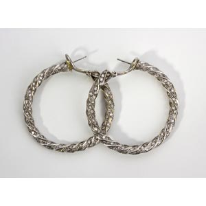 PAIR OF DIAMOND  GOLD EARS HOOPS; twisted ... 