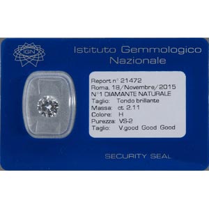 BLISTERED DIAMOND 2,11 CT; accompanied by ... 