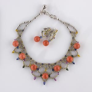 SAPPHIRE CORAL GOLD NECKLACE EARRINGS; ... 