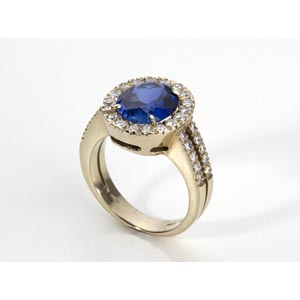 SYNTHETIC BLUE SAPPHIRE DIAMOND GOLD RING; ... 