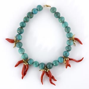 TURQUOISE CORAL AND GOLD NECKLACE - PEREZ ... 