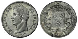 France, Charles X (1824-1830). AR 5 Francs ... 