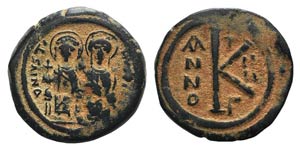 Justin II and Sophia (565-578). Æ 20 Nummi ... 