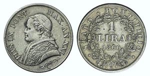 Italy, Papal, Pio IX (1846-1878). 1 Lira ... 