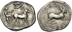 Sicily, Tetradrachm, Messana, c. 450-446 BC; ... 