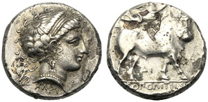 Campania, Didramma, Napoli, c. 300-275 a.C.; ... 