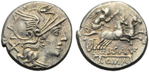 L. Saufeius, Denario, Roma, 152 a.C.; AR (g ... 