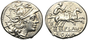 Decimius Flavus, Denarius, Rome, 150 BC; AR ... 