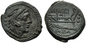 M. Fabrinus, Quadrante, Roma, 132 a.C.; AE ... 