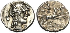 L. Postumius Albinus, Denarius, Rome, 131 ... 