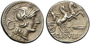 T. Cloelius, Denario, Roma, 128 a.C.; AR (g ... 