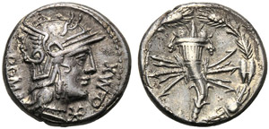 Q. Fabius Maximus, Denario, Roma, 127 a.C.; ... 