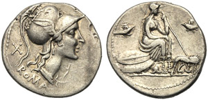 Anonymous, Denarius, Rome, 115-114 BC; AR (g ... 