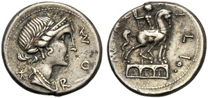 Mn. Aemilius Lepidus, Denarius, Rome, 114 or ... 
