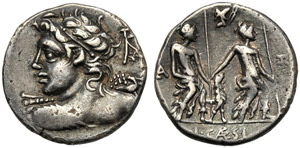 L. Caesius, Denarius, Rome, 112 or 111 BC; ... 
