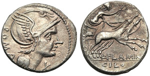 L. Flaminius Chilo, Denarius, Rome, 109 or ... 
