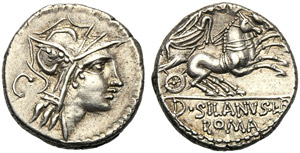 D. Junius Silanus L.f., Denarius, Rome, 91 ... 
