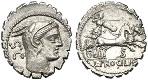 L. Procilius f., Denario serrato, Roma, 80 ... 