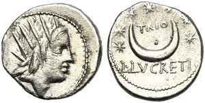 L. Lucretius Trio, Denario, Roma, 76 a.C.; ... 