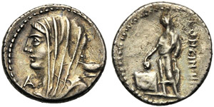 L. Cassius Longinus, Denario, Roma, 63 a.C.; ... 