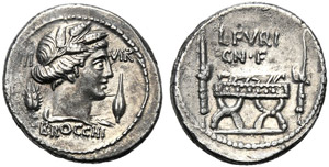 L. Furius Cn.f. Brocchus, Denario, Roma, 63 ... 