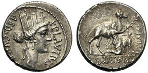 A. Plautius, Denario, Roma, 55 a.C.; AR (g ... 