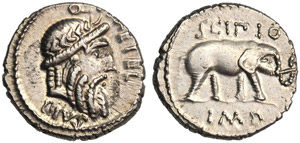 Q. Caecilius Metellus Pius Scipio, Denarius, ... 