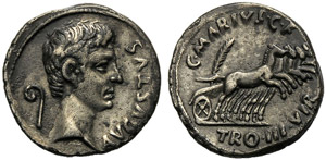 Augustus (27 BC - AD 14), Denarius, Rome, 13 ... 