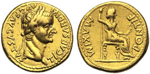 Tiberio (14-37), Aureo, Lugdunum, c. 14-37 ... 