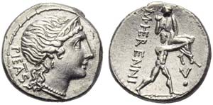 M. Herennius, Denarius, Rome, 108 or 107 BC; ... 