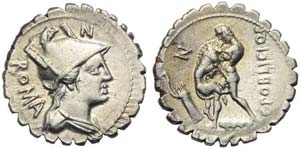 C. Poblicius Q.f., Denarius serratus, Rome, ... 