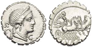 C. Naevius Balbus, Denarius serratus, Rome, ... 