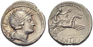 L. Rutilius Flaccus, Denarius, Rome, 77 BC; ... 