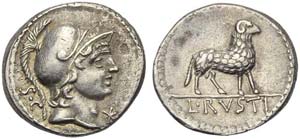 L. Rustius, Denarius, Rome, 76 BC; AR (g ... 