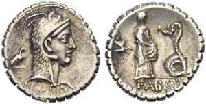 L. Roscius Fabatus, Denarius serratus, Rome, ... 