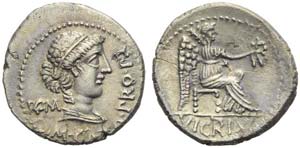 M. Porcius Cato, Denarius, Africa, 47-46 BC; ... 