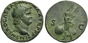 Nero (54-68), As, Lugdunum, c. AD 66; AE (g ... 