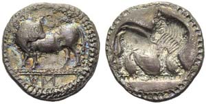 Lucania, Sybaris, Drachm, c. 550-510 BC; AR ... 
