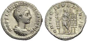 Diadumenian, as Caesar, Denarius, Rome, AD ... 