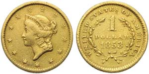 United States of America, 1 Dollar, 1853; AV ... 