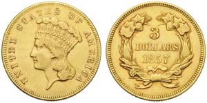 United States of America, 3 Dollars, 1857; ... 