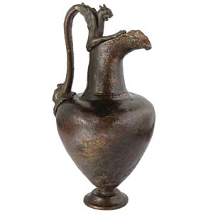 Roman bronze oinochoe with silver inlaid ... 